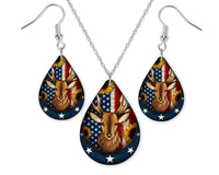American Sunflower Deer Teardrop Earrings and Necklace Set - Sew Lucky Embroidery