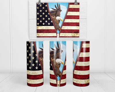 American Eagle Flag 20 oz insulated tumbler with lid and straw