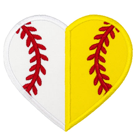 Baseball Softball Split Heart Patch Embroidered Sports Patch for Bags, Jackets, or Team Gear Iron-On or Sew-On - Sew Lucky Embroidery