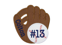 Baseball Glove Personalized Sew or Iron on Embroidered Patch - Sew Lucky Embroidery