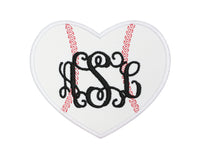 Baseball Heart Monogram Sew or Iron on Embroidered Patch - Sew Lucky Embroidery