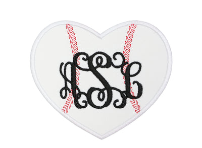Baseball Heart Monogram Sew or Iron on Embroidered Patch