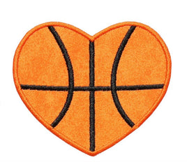 Basketball Heart Sports Sew or Iron on Patch - Sew Lucky Embroidery