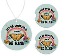 Be Kind Car Charm and set of 2 Sandstone Car Coasters - Sew Lucky Embroidery