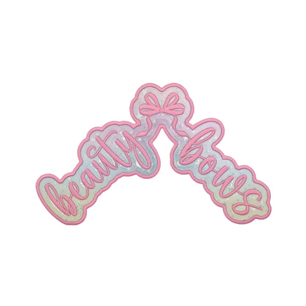 Beauty bows embroidered patch with ombre fabric and clear star vinyl overlay for jacket backs tote bags blankets and fashion accessories