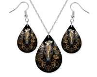 Black and Gold Horse Earrings and Necklace Set - Sew Lucky Embroidery