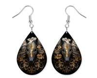 Black and Gold Horse Earrings and Necklace Set - Sew Lucky Embroidery