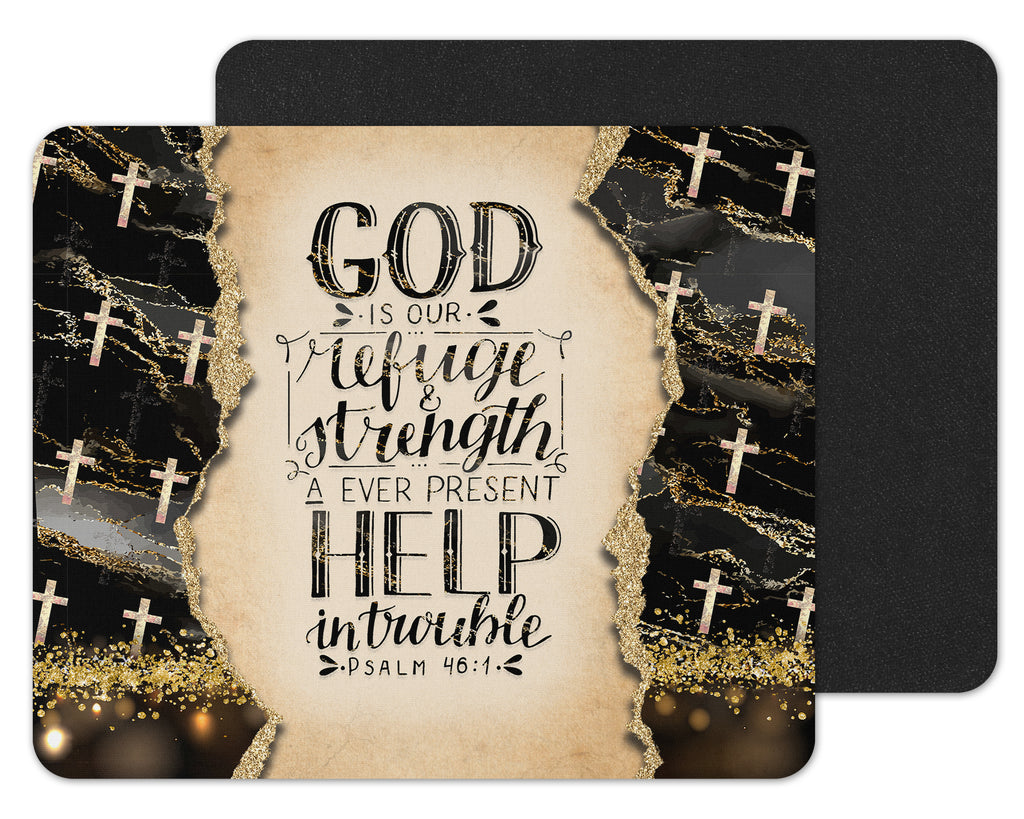 Black and Gold Marble Psalms 46 Christian Mouse Pad - Sew Lucky Embroidery
