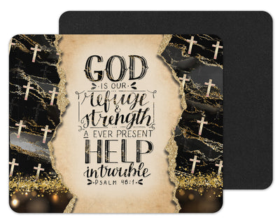 Black and Gold Marble Psalms 46 Christian Mouse Pad
