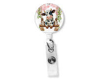 Black and White Swinging Cow Badge Reel - Sew Lucky Embroidery
