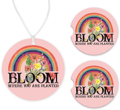 Bloom Car Charm and set of 2 Sandstone Car Coasters
