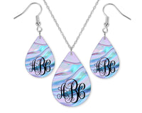 Liquid Monogrammed Teardrop Earrings and Necklace Set - Sew Lucky Embroidery