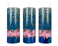 Blue Painting with Floral 20 oz insulated tumbler with lid and straw - Sew Lucky Embroidery
