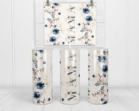 Blue Floral Mama 20 oz insulated tumbler with lid and straw - Sew Lucky Embroidery