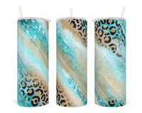 Blue and Leopard Milkyway 20 oz insulated tumbler with lid and straw - Sew Lucky Embroidery
