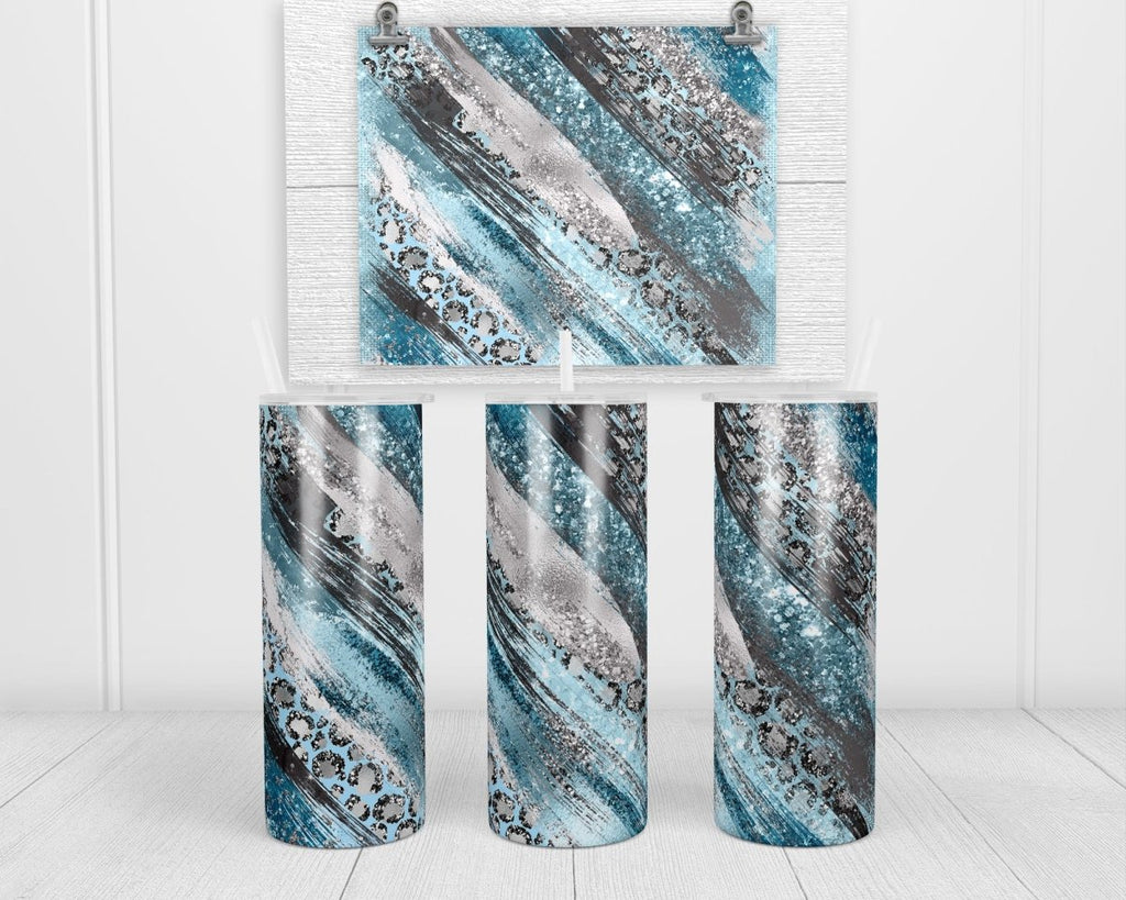 Blue Milky Way with Snow Leopard 20 oz insulated tumbler with lid and straw - Sew Lucky Embroidery