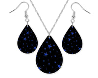 Blue Stars Teardrop Earrings and Necklace Set - Sew Lucky Embroidery