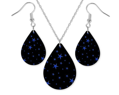 Blue Stars Teardrop Earrings and Necklace Set