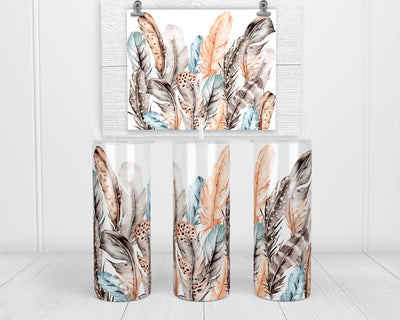 Boho Feathers 20 oz insulated tumbler with lid and straw