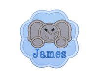 Boy Elephant with Blue Scallops Personalized Custom Sew on or Iron on Embroidered Patch - Sew Lucky Embroidery