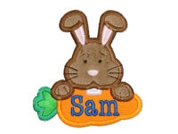 Bunny Eating Carrot Personalized Easter Patch in your choice of Sew or Iron on - Sew Lucky Embroidery