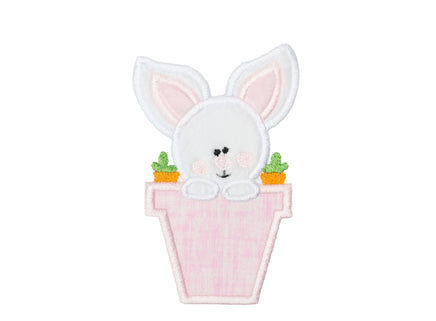 Bunny in Flower Pot Easter Patch in your choice of Sew or Iron on - Sew Lucky Embroidery