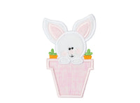 Bunny in Flower Pot Easter Patch in your choice of Sew or Iron on - Sew Lucky Embroidery