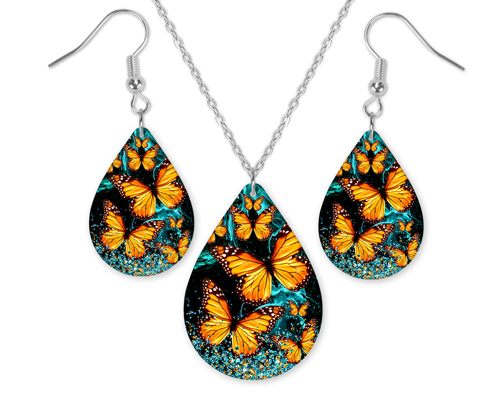 Butterflies Earrings and Necklace Set - Sew Lucky Embroidery