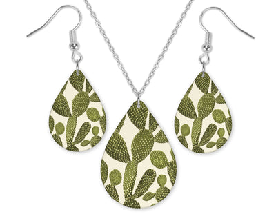 Cactus Teardrop Earrings and Necklace Set