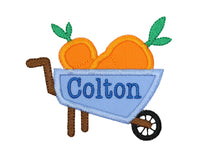 Carrot Wheelbarrow Personalized Easter Patch in your choice of Sew or Iron on - Sew Lucky Embroidery