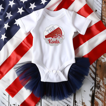 Cheer Megaphone Name Patch Custom Glitter Embroidered Cheer Patch for Team Jackets, Bags, or Uniforms Iron-On or Sew-On - Sew Lucky Embroidery