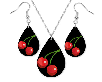 Cherries Teardrop Earrings and Necklace Set