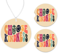 Choose Kindness Car Charm and set of 2 Sandstone Car Coasters - Sew Lucky Embroidery