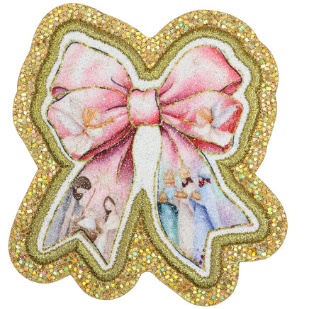  Christmas Nativity Bow Coquette Patch - Gold Glitter