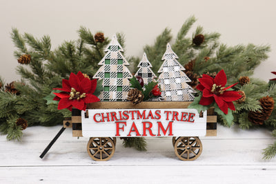 Christmas Tree Farm Handmade Wood Wagon Decor Set