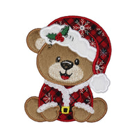 Christmas Bear Applique Patch Iron on or Sew On - Sew Lucky Embroidery