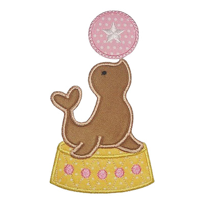 Circus Seal with Pink Ball Sew or Iron on Embroidered Patch