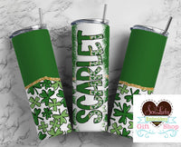 Clovers Personalized 20oz Insulated Tumbler with Lid and Straw - Sew Lucky Embroidery