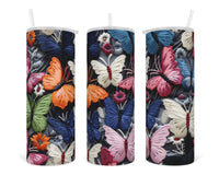 3D Colorful Butterflies 20 oz insulated tumbler with lid and straw - Sew Lucky Embroidery