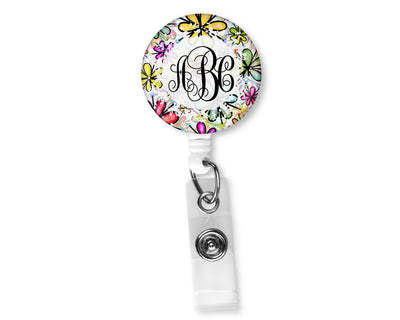 Colorful Floral Monogram Badge Reel