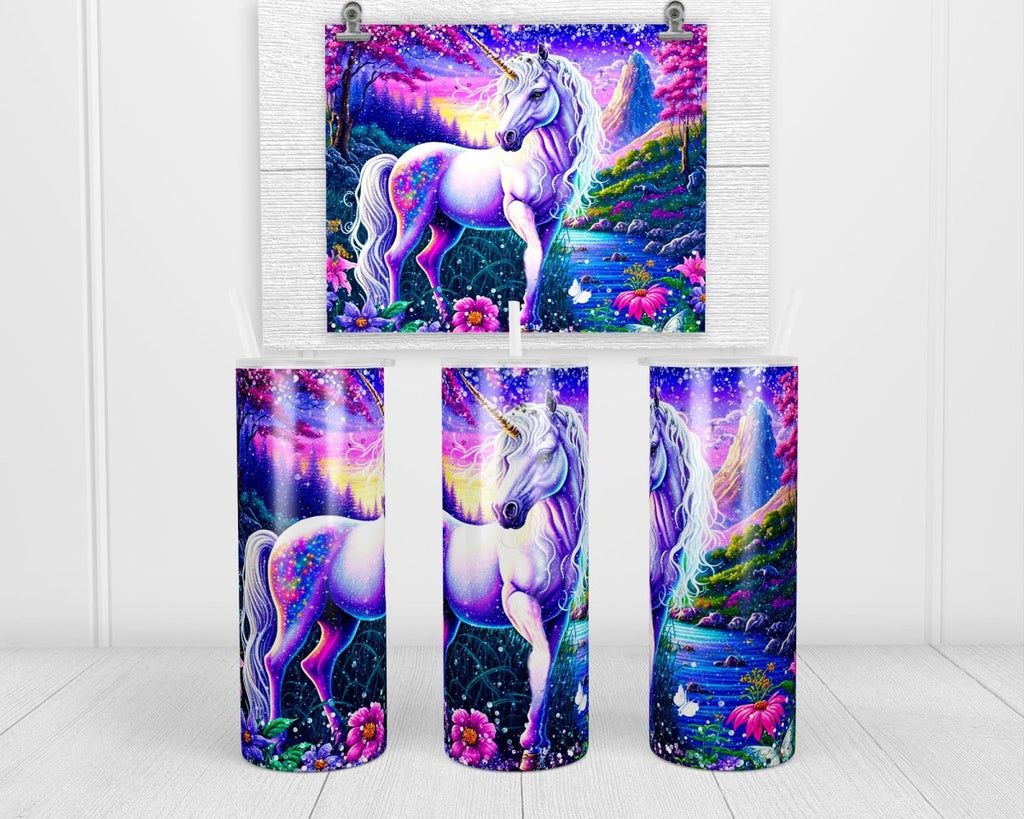 Colorful Unicorn 20 oz insulated tumbler with lid and straw - Sew Lucky Embroidery
