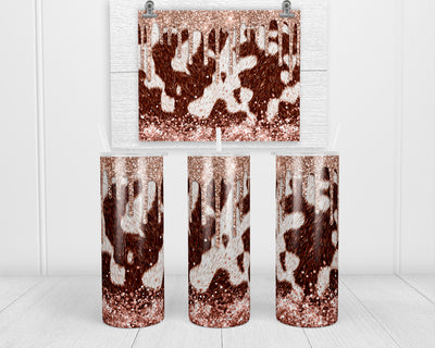 Cowhide with Rose Gold Drip 20 oz insulated tumbler with lid and straw