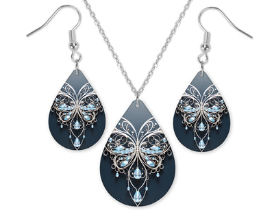 Crystal Butterfly Earrings and Necklace Set