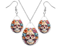 Day of the Dead Skull Earrings and Necklace Set - Sew Lucky Embroidery