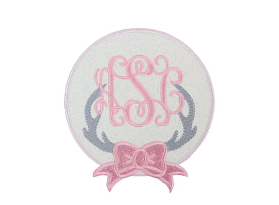 Deer Antlers with Bow Monogram Sew or Iron On Patch
