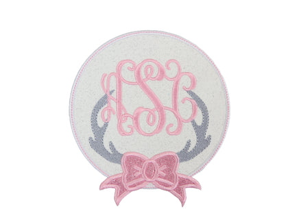 Deer Antlers with Bow Monogram Sew or Iron On Patch - Sew Lucky Embroidery