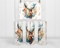 Deer Boho watercolor 20 oz insulated tumbler with lid and straw - Sew Lucky Embroidery