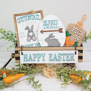 Easter Bunny Handmade Wood Wagon Decor Set - Sew Lucky Embroidery
