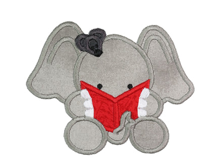 Elephant Reading Sew or Iron on Embroidered Patch - Sew Lucky Embroidery