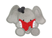 Elephant Reading Sew or Iron on Embroidered Patch - Sew Lucky Embroidery